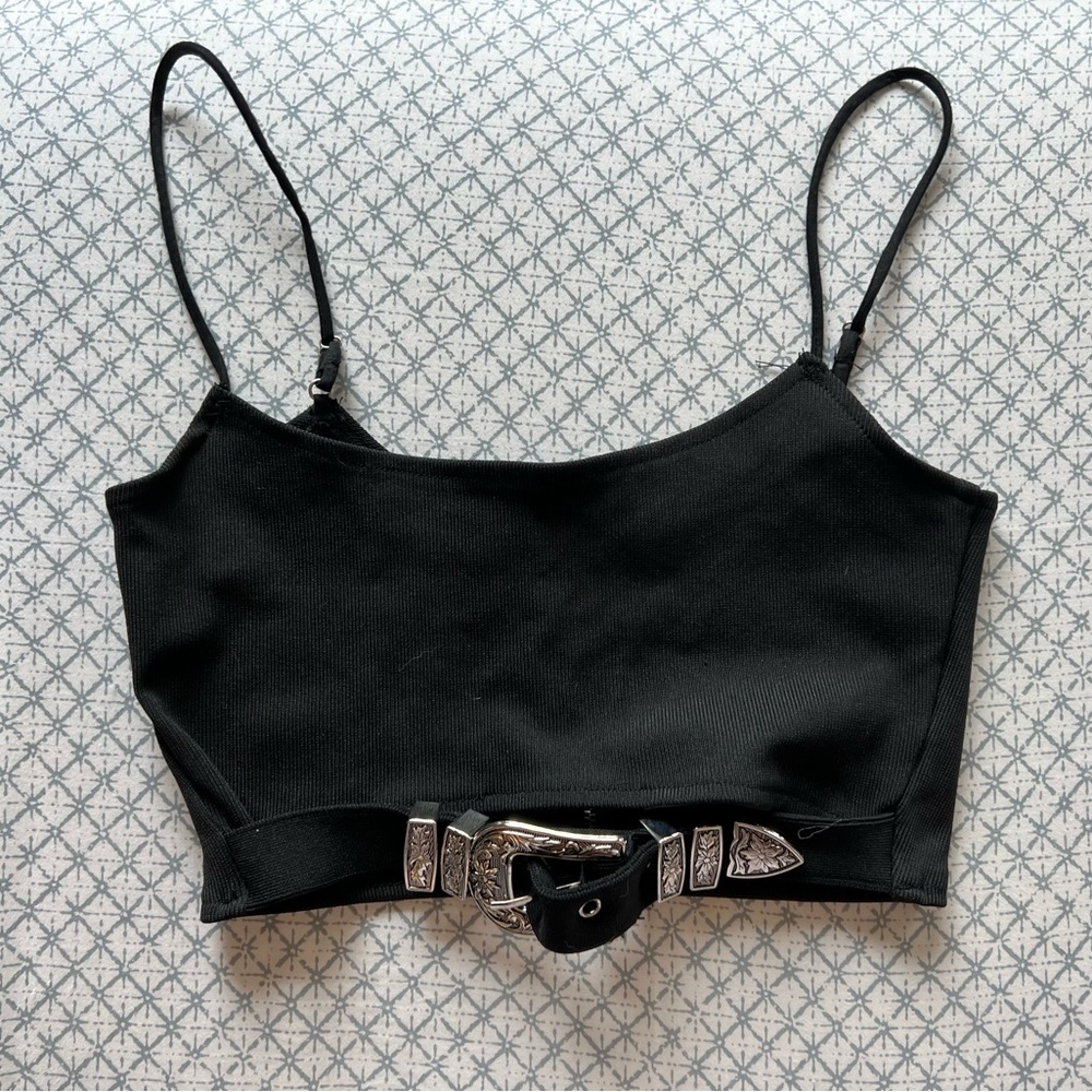 Black Belted Crop Top